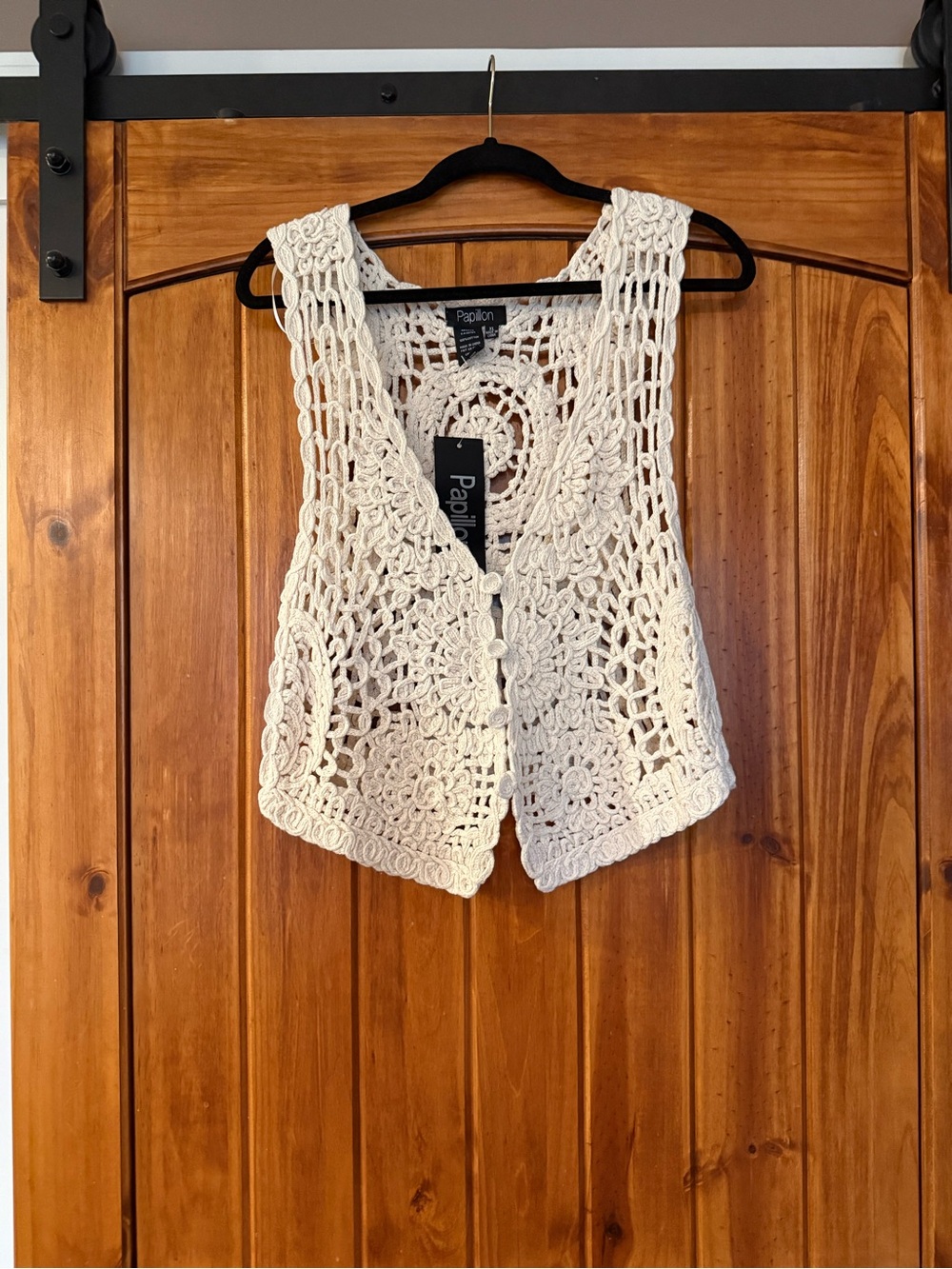 Papillon Blanc Cream Crochet Vest - NWT
